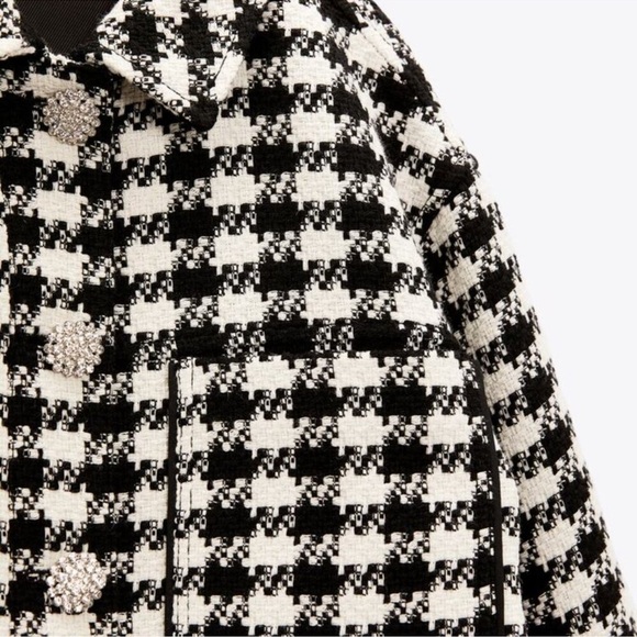 NWT Zara Houndstooth Tweed Wool Blend Blazer Jacket M Jewel Button Fall Workwear - Picture 5 of 9